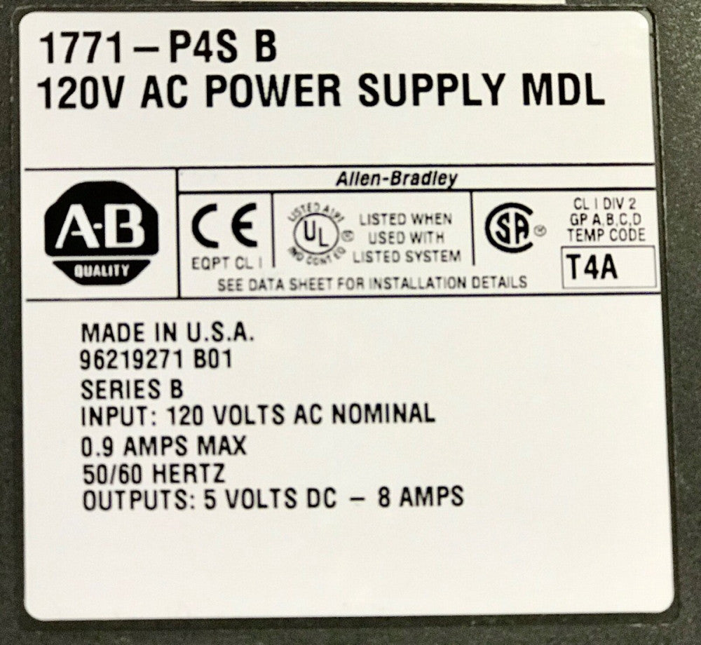 ALLEN BRADLEY 1771 P4S 120 VAC Power Supply Module Series B