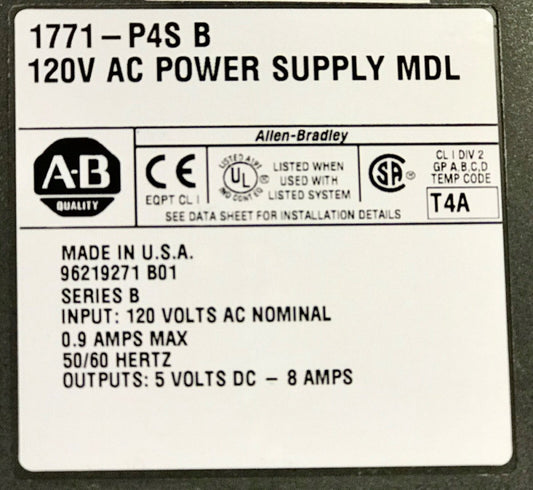 ALLEN BRADLEY 1771 P4S 120 VAC Power Supply Module Series B