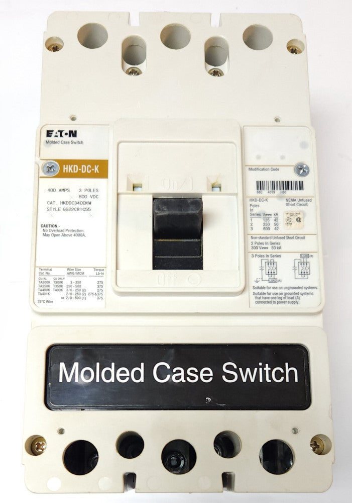 EATON CUTLER HAMMER HKDDC3400KW 3 Pole 400 AMP Type HKD-DC-K Molded Case Switch