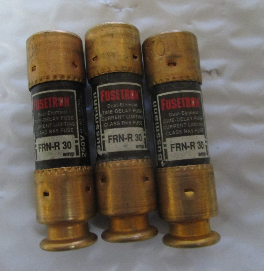 NEW LOT OF 3 BUSSMANN FUSETRON FUSE FRN-R-30 30A AMP 250Vac