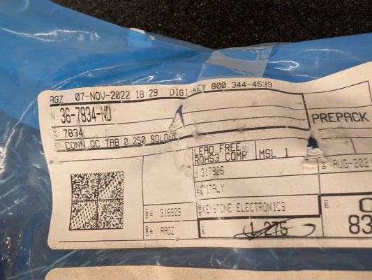 New, Keystone, 7834, CONN QC TAB 0.250 SOLDER - Lot of 50pcs