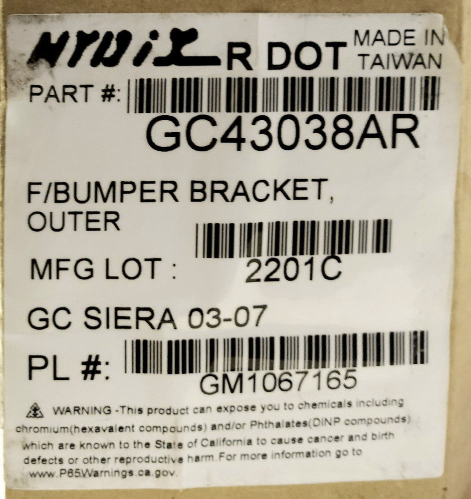 HYDIX GC43038AR RIGHT Outer Front Bumper Bracket GMC SIERA 2003-2007 1067165
