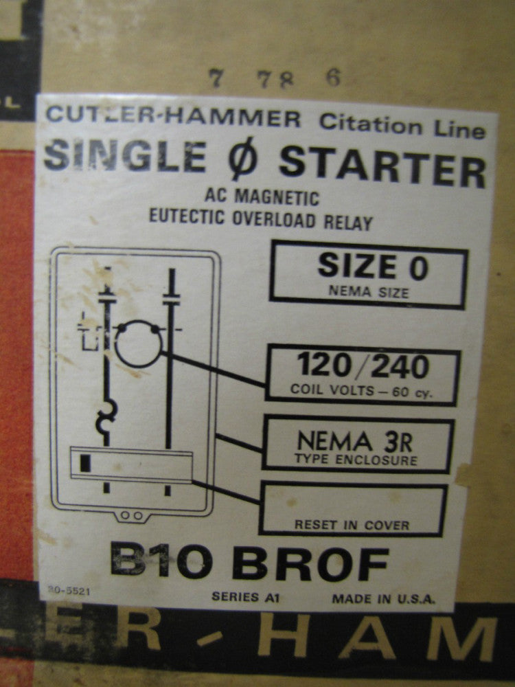 Cutler Hammer B10BROF  size 0 B10BN0 starter in a NEMA 3R enclosure 120 / 240 v 