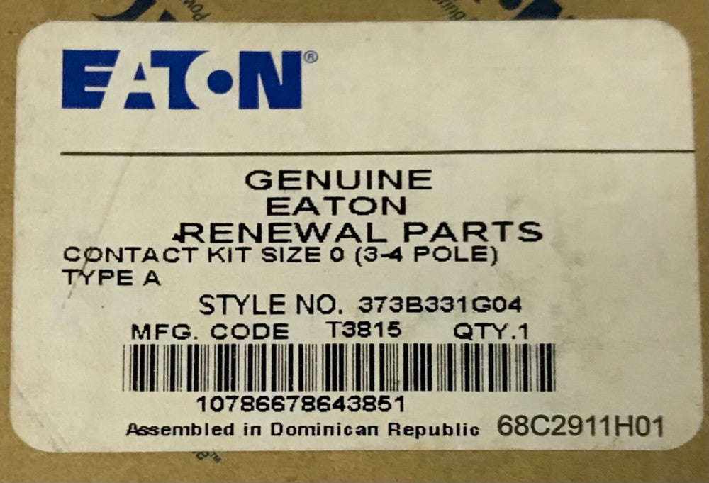 EATON CUTLER HAMMER 373B331G04 Size 0 A200 Contact Kit 3-4 Pole