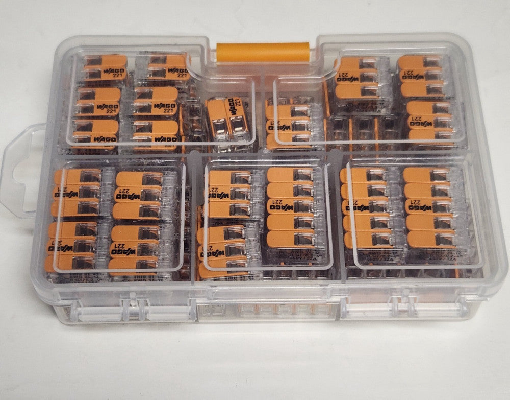 BOX OF 75 WAGO 75 Piece Compact Splicing Connector Assortment 221 412 221 413