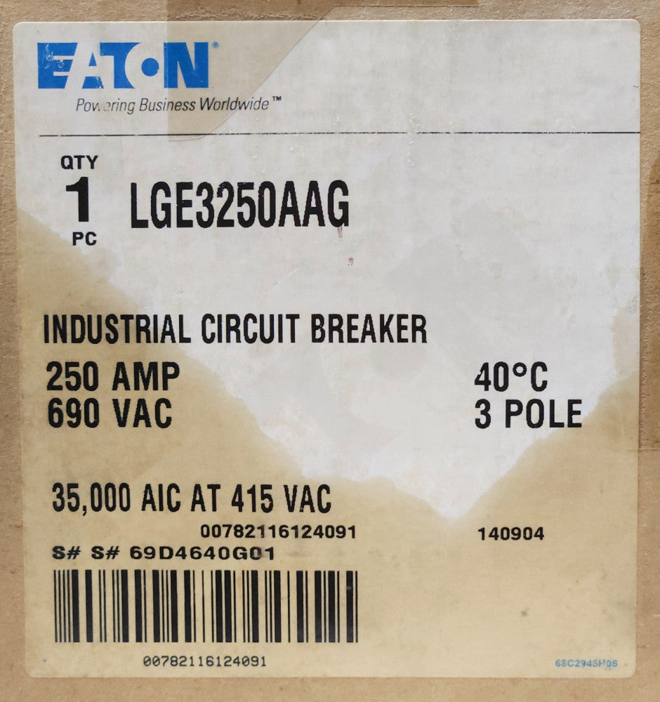EATON CUTLER HAMMER LGE3250AAG 3 Pole 250 AMP Type L630E Circuit Breaker