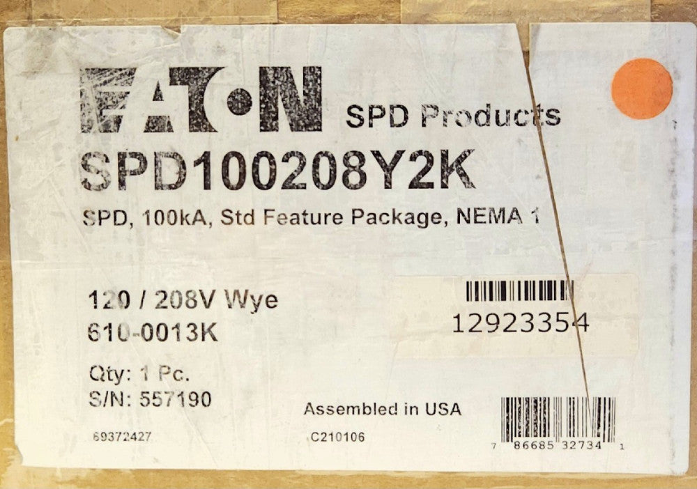 EATON SPD100208Y2K 120 208 Volt WYE SPD Surge Protective Device 610 0013K
