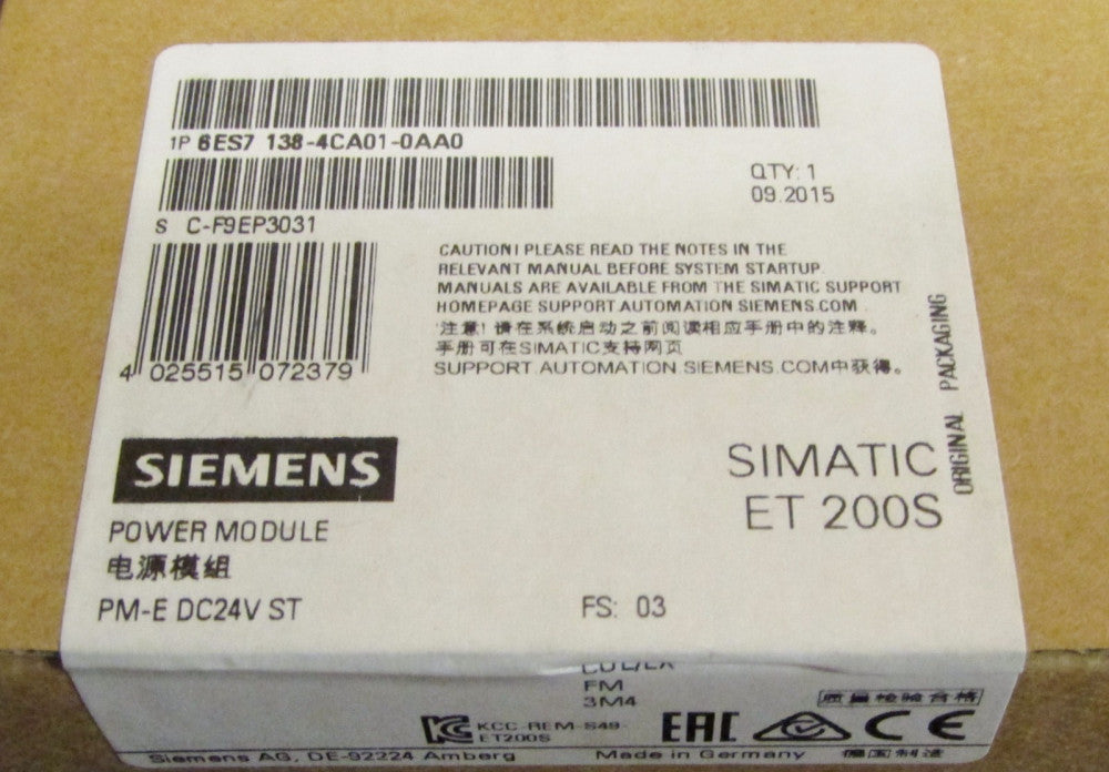 SIEMENS 6ES7 138 4CA01 0AA0 SIMATIC ET 200S Module *SEALED*