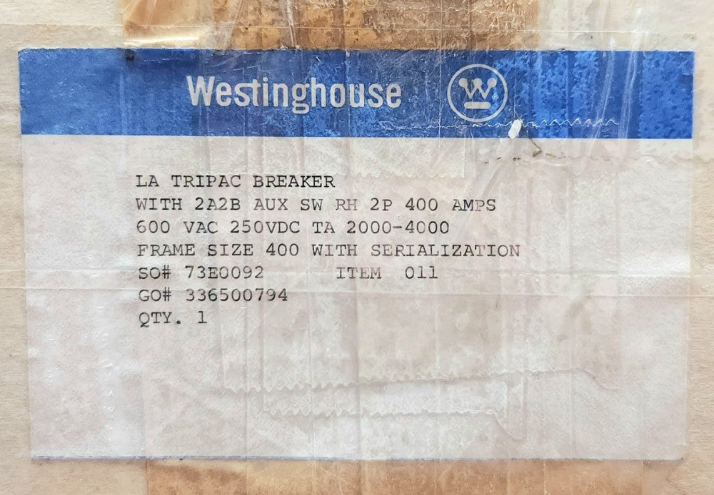 WESTINGHOUSE CUTLER HAMMER LA2400PR 2 Pole 400 AMP Type LA TRI-PAC Circuit