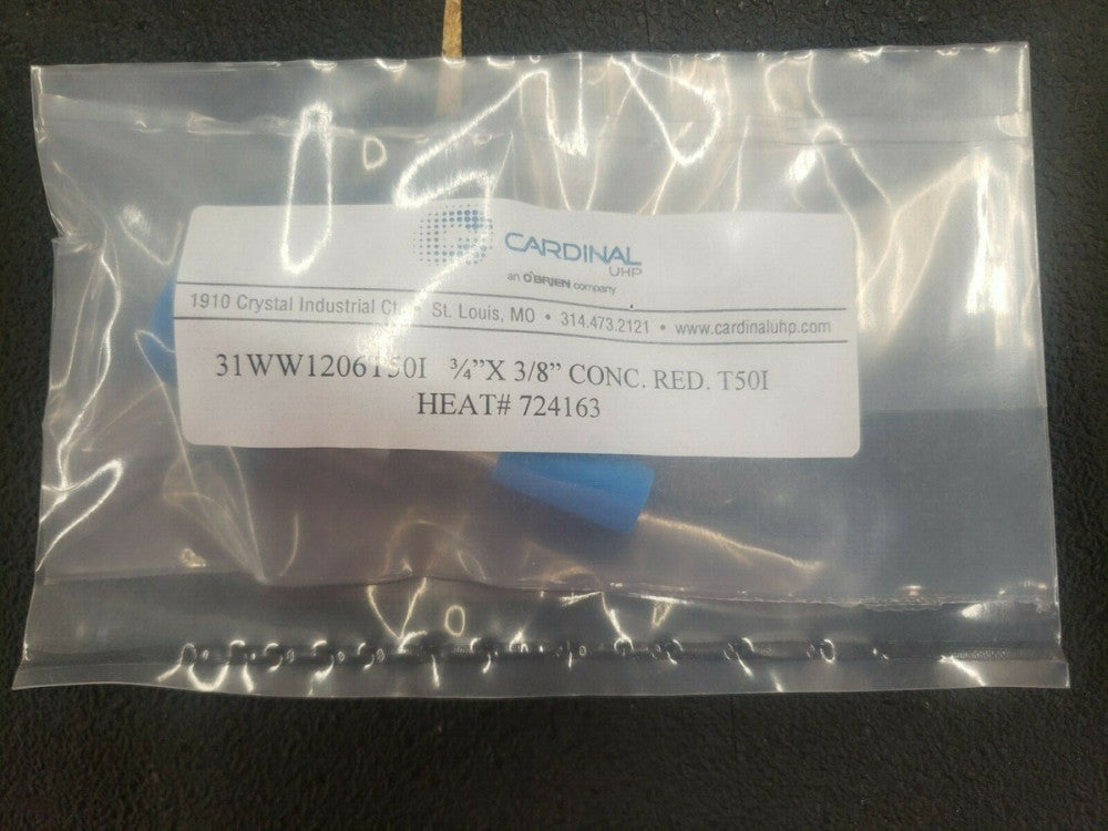 NEW, CARDINAL UHP, 31WW-12-06-T50-I, 3/4"X3/8" Conc Reducer T-50-15RA