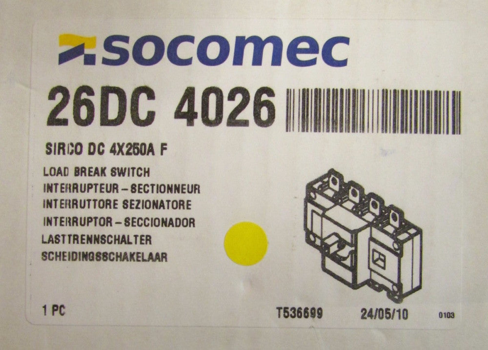 SOCOMEC 26DC 4026 SIRCO DC 4X250A Load Break Switch 250 Amp 