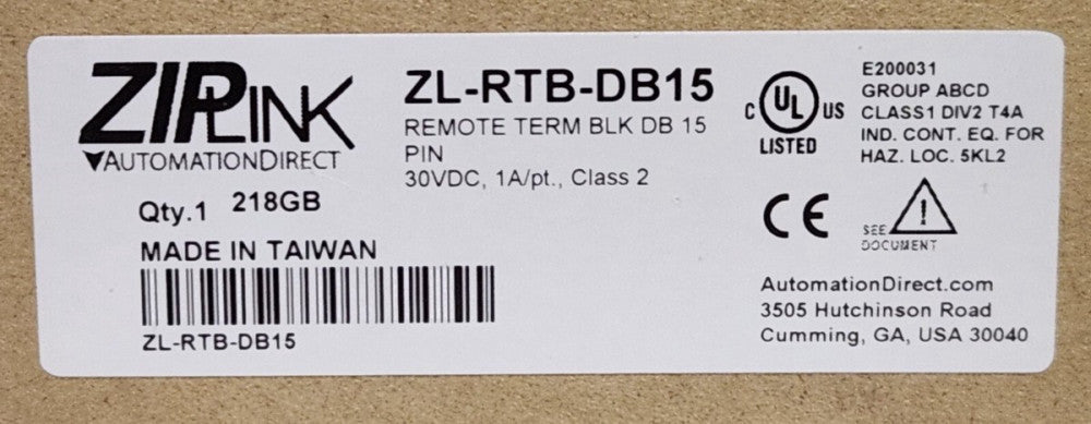 AUTOMATION DIRECT ZIPLINK ZL RTB DB15 Remote Terminal Block Module 30 VDC
