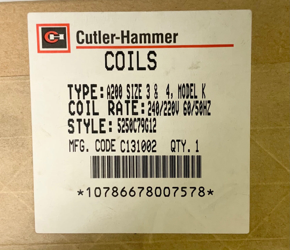 EATON CUTLER HAMMER Size 4 A200 Model K 220 240 VAC Coil 5250C79G12