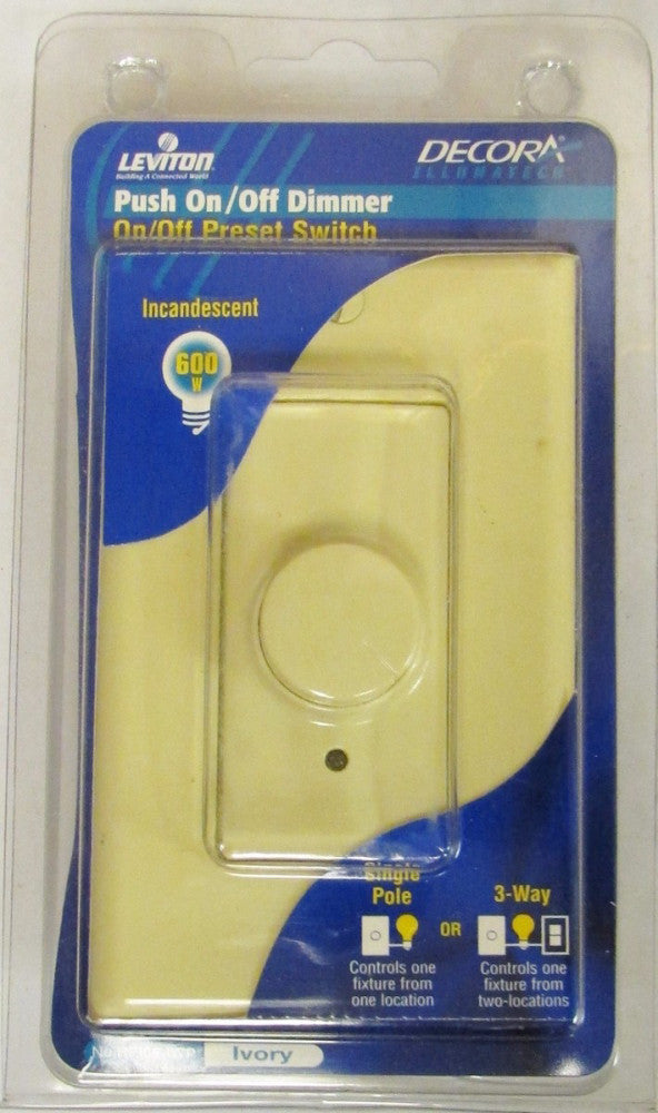 LEVITON DECORA ILLUMATECH RPI06 IWP 600W Push ON OFF Dimmer Switch