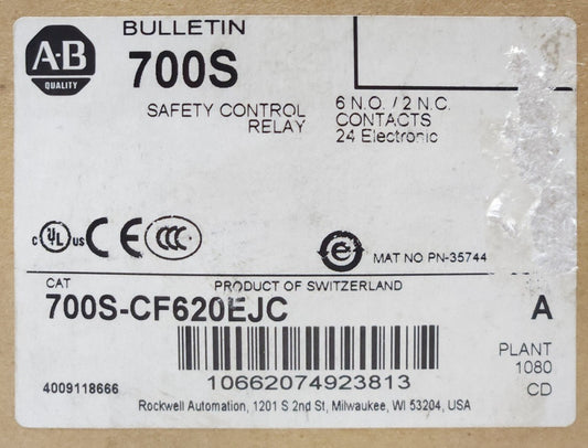 ALLEN BRADLEY 700S CF620EJC Safety Control Relay GUARD MASTER 24 VDC 6 NO 2 NC