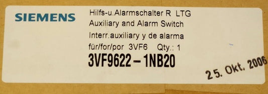 SIEMENS 3VF9622 1NB20 Bell Alarm Auxiliary Switch 3VF6 3VF9 Frame 1493D57G04