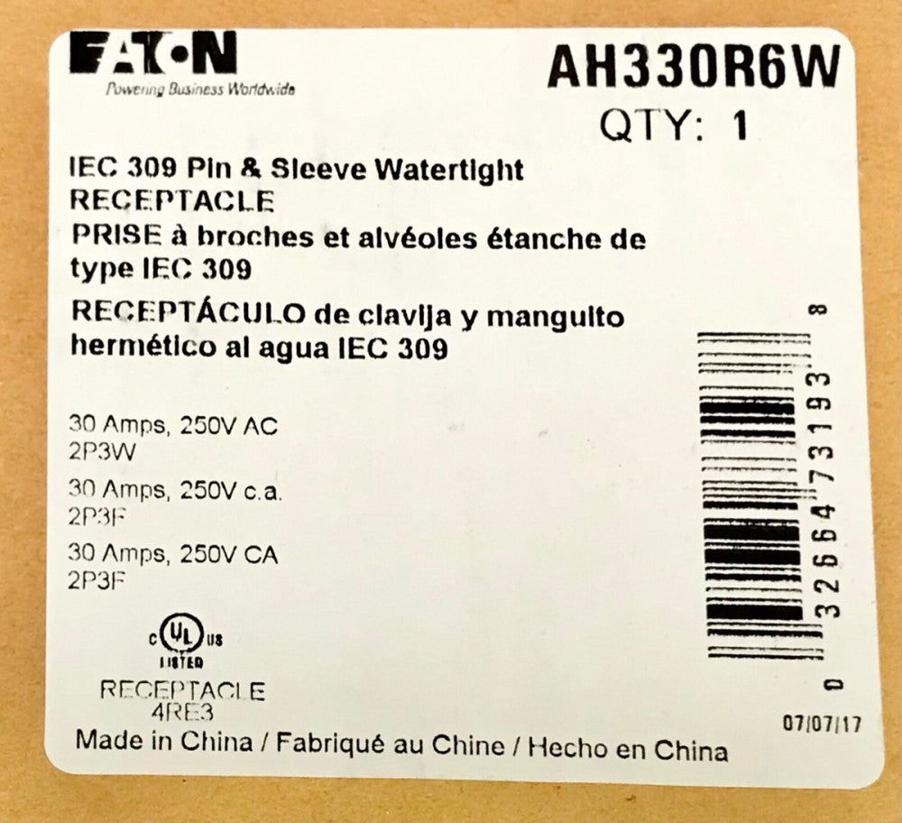 EATON ARROW HART AH330R6W IEC 309 Receptacle 30 AMP 250 VAC 2 Pole 3 Wire Water