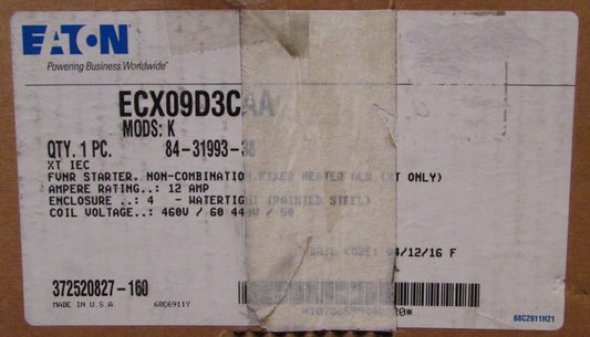 EATON CUTLER HAMMER ECX09D3CAA XT IEC FVNR Starter 460V Nema 4 Enclosure Mods: K