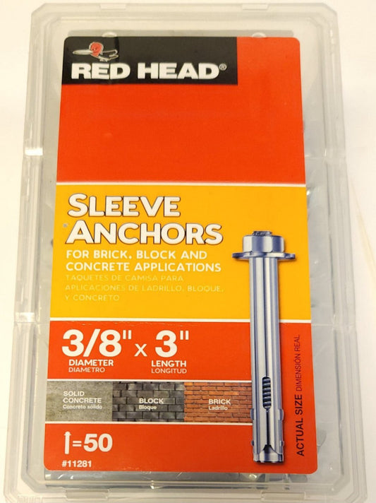 RED HEAD #11281 SLEEVE ANCHORS BOX OF 50 3/8" DIAMETER 3" LENGTH BRICK BLOCK