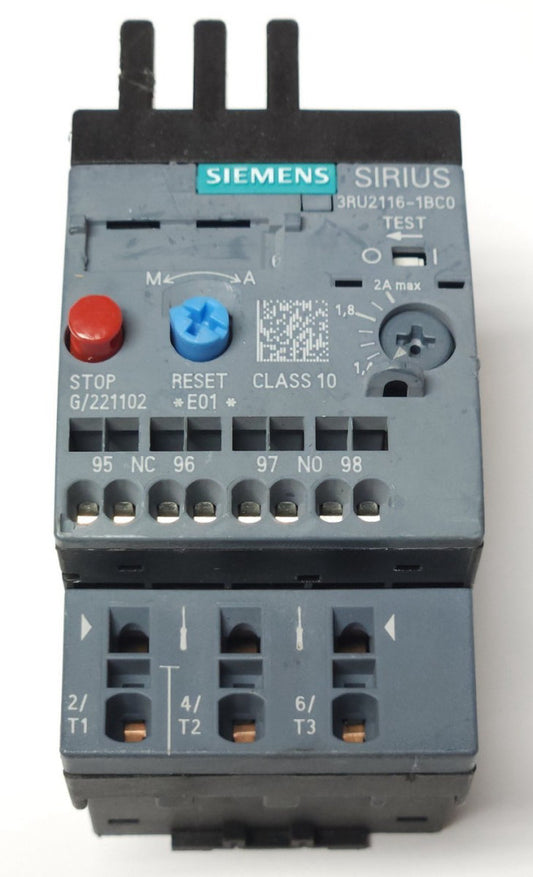 SIEMENS SIRIUS 3RU2116 1BC0 Electronic Overload Relay 1.4-2 AMP