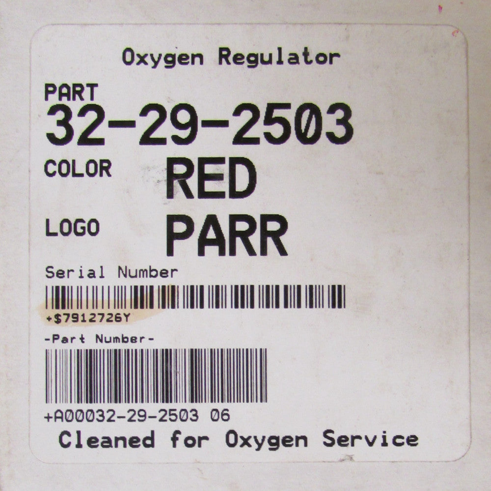 PARR 32 29 2503 Red Oxygen Regulator 3000 PSI