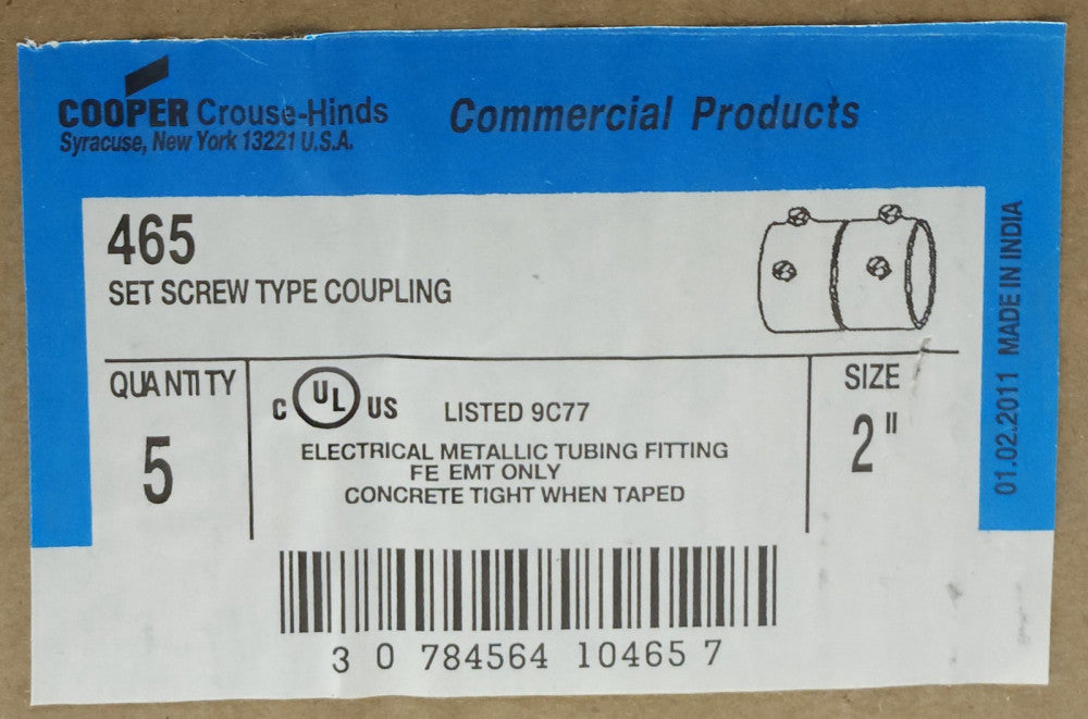 BOX OF 4 COOPER CROUSE HINDS 465 Set Screw Type Coupling Size 2"