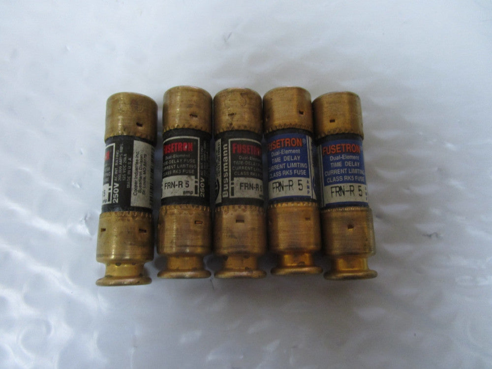 NEW LOT OF 5 BUSSMANN FUSETRON FUSE FRN-R 5 5A AMP 250Vac