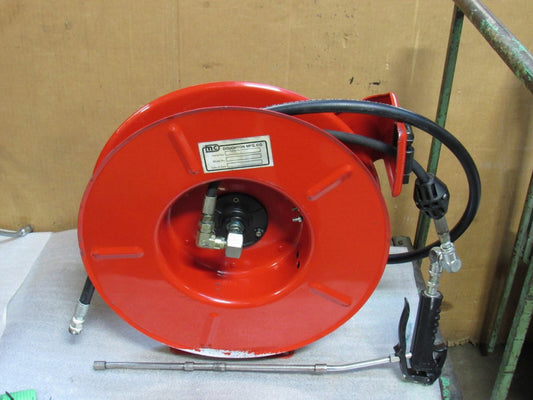 DOUGHTON RETRACTABLE GREASE HOSE REEL 143-450-0HP 5000PSI 3/8" 48' FT W/ GUN