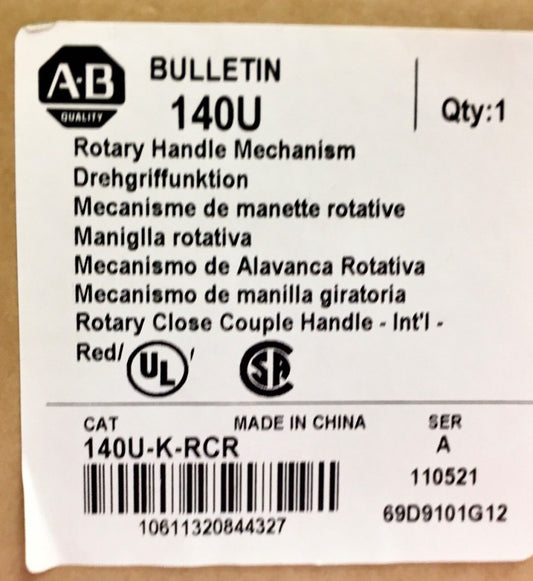 ALLEN BRADLEY 140U K RCR Circuit Breaker Rotary Handle Mechanism 69D9101G12