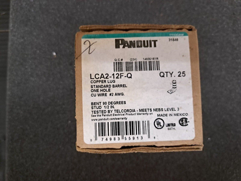 New, Panduit, LCA2-12F-Q, CONN TERM RECT TONG 2 AWG #1/2