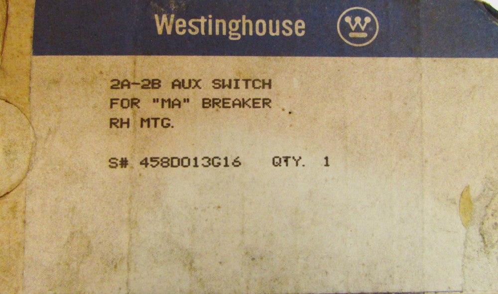 WESTINGHOUSE Type MA HMA MAM 2A 2B RH Auxiliary Switch 458D013G16