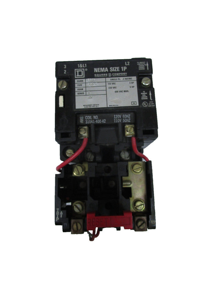 Square D 8536 SC02 Motor Starter SIZE 1P 120V Coil Ser A 8536SC02