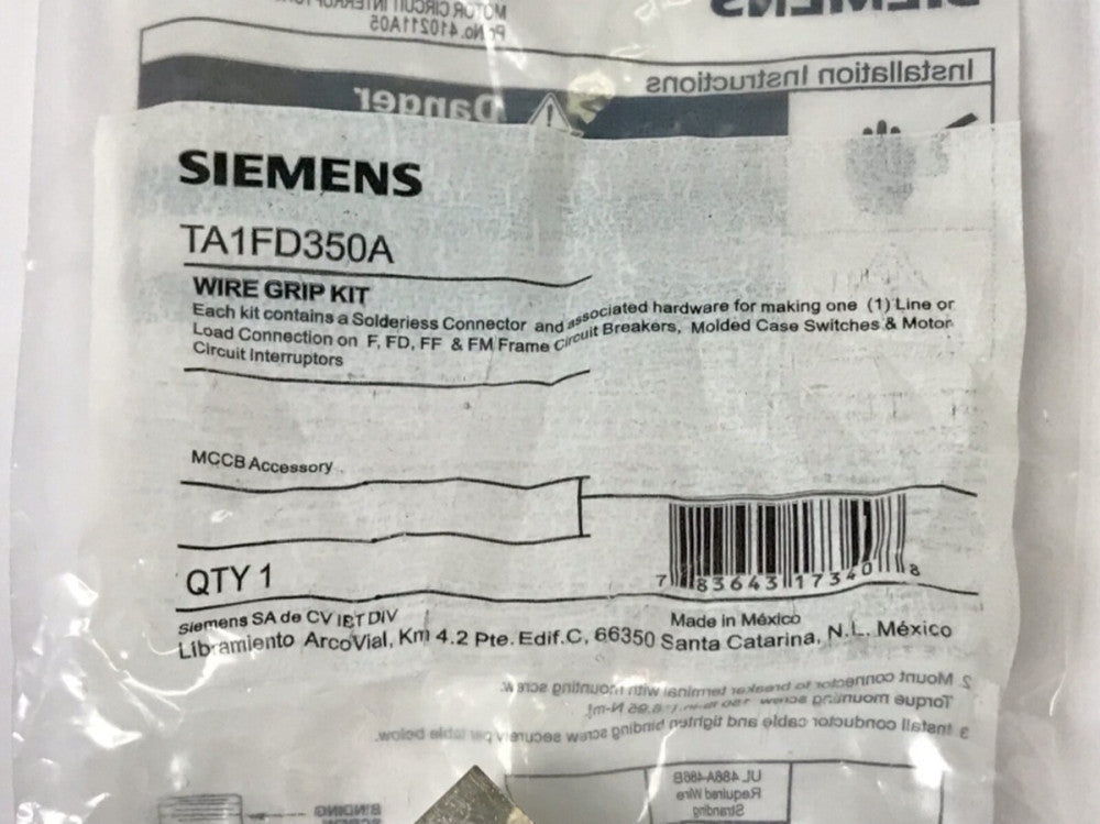 SIEMENS TA1FD350A Type F,FD,FF,FM Circuit Breaker Lug Terminal 350-6 AL7CU