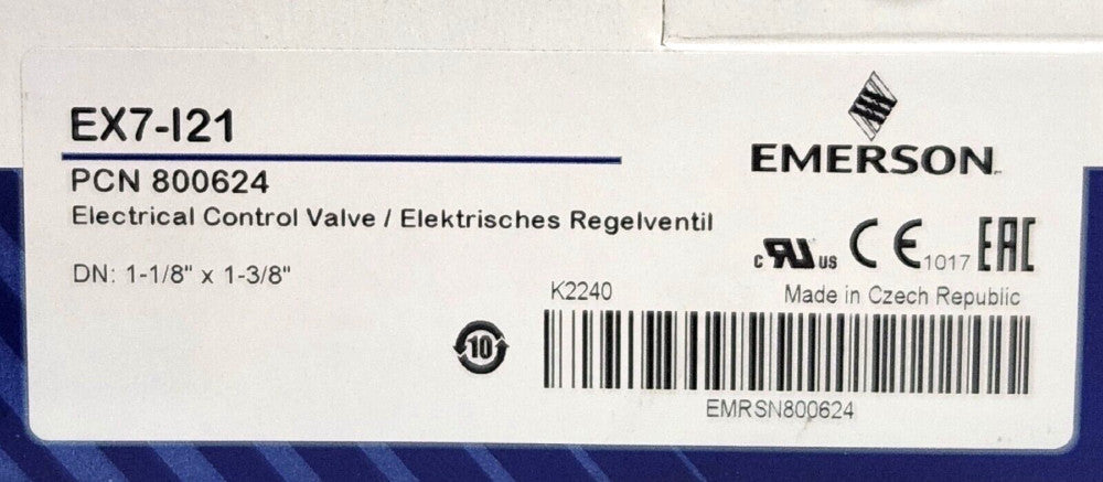EMERSON EX7 I21 PCN 800624 Electrical Control Valve 1-1/8" X 1-3/8" EX7 121