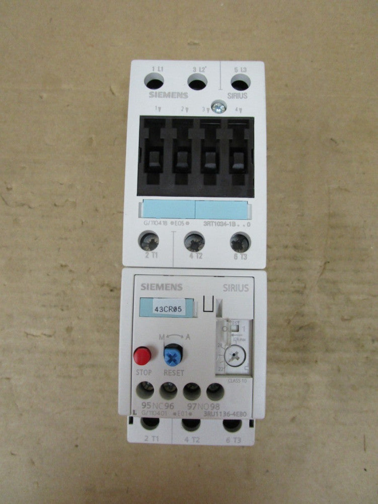 SIEMENS STARTER 3RT1034-1BB40 24V COIL w/ 3RU1136-4EB0 22-32A AMP