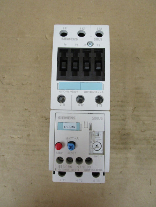 SIEMENS STARTER 3RT1034-1BB40 24V COIL w/ 3RU1136-4EB0 22-32A AMP