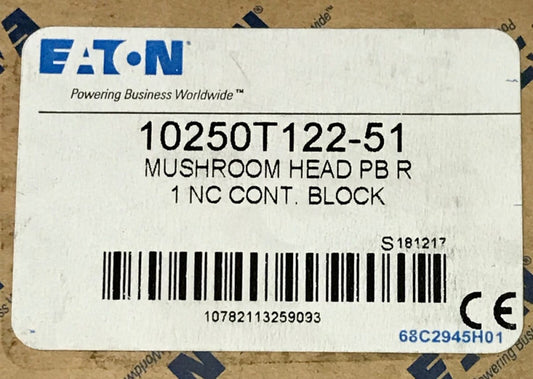 EATON CUTLER HAMMER 10250T122 51 Red Mushroom Head Momentary Pushbutton 1 NC