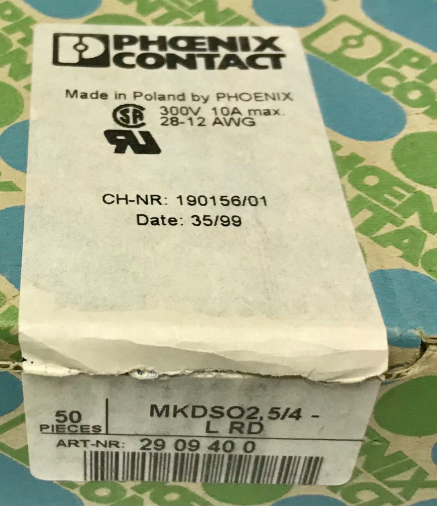 BOX OF 50 PHOENIX CONTACT MKDSO 2.5 4-L RD 29 09 40 0 4 SCREW Terminal Block