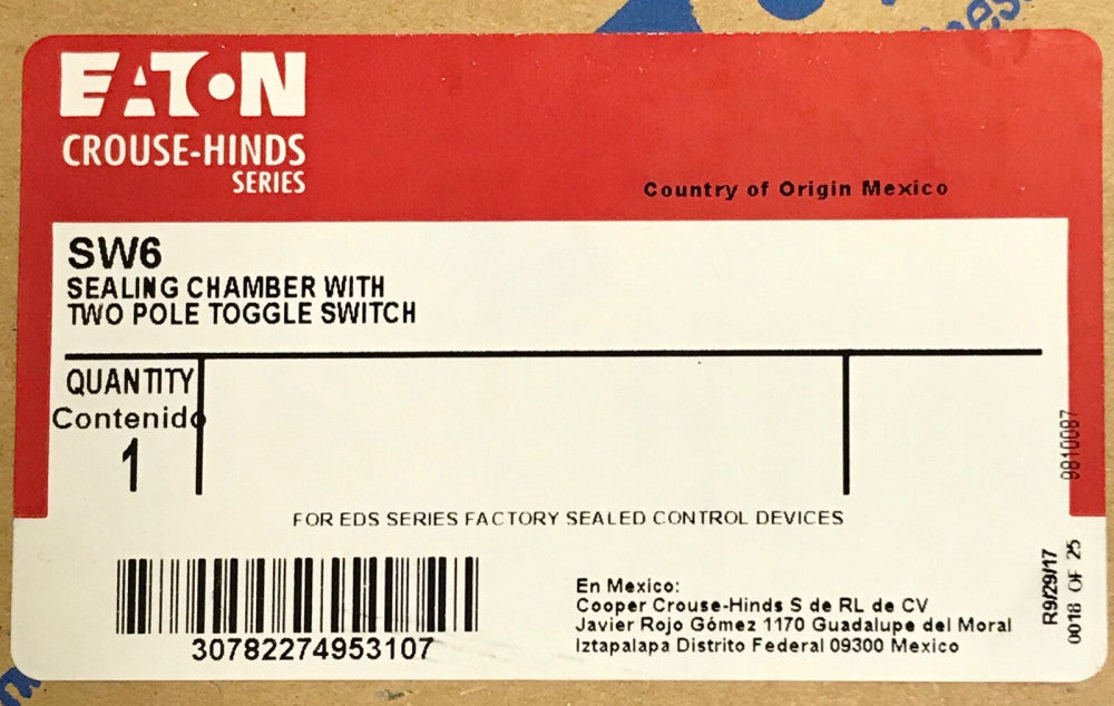 EATON CROUSE HINDS SW6 Sealing Chamber W Two Pole Toggle Switch For EDS Control