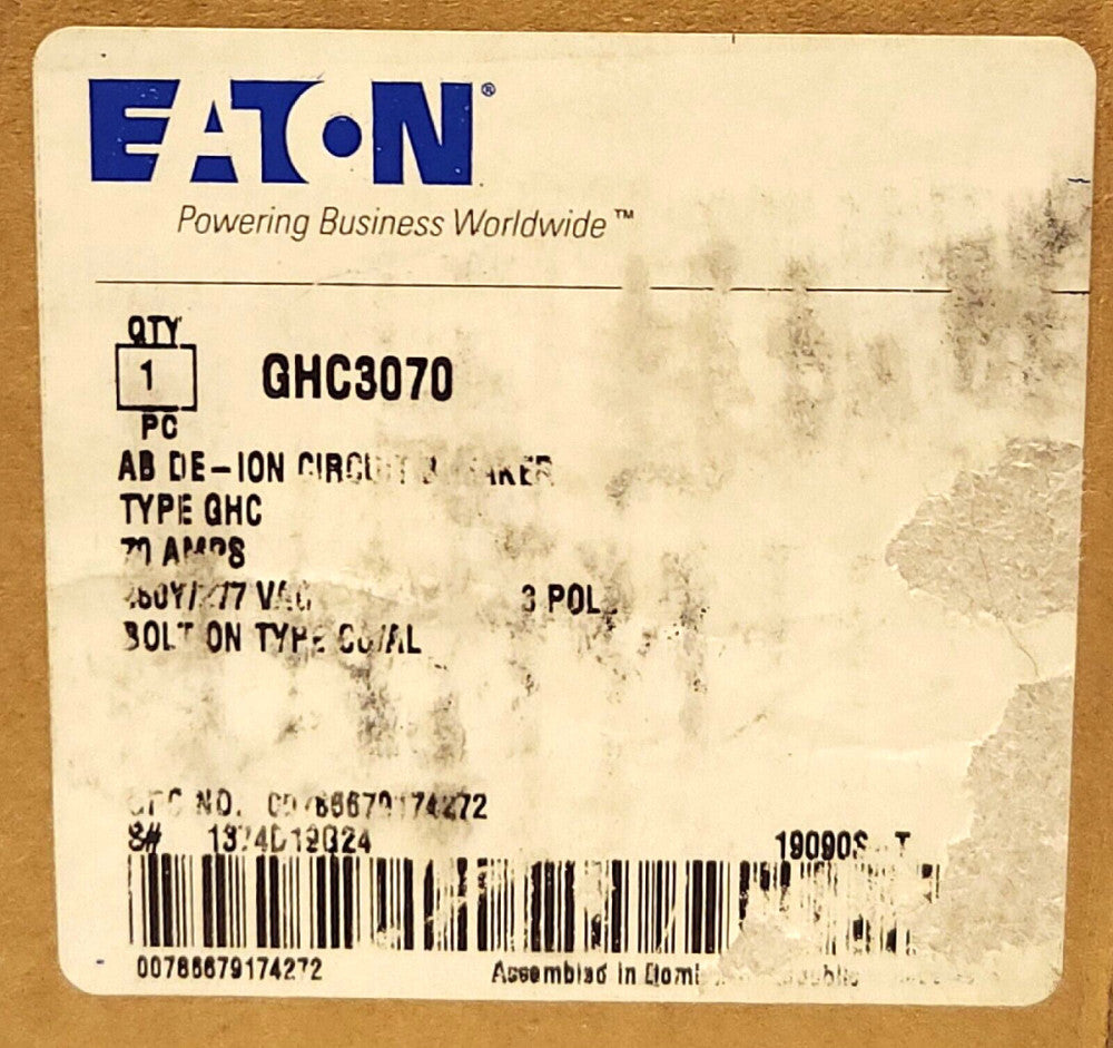 EATON CUTLER HAMMER GHC3070 3 Pole 70 AMP Type GHC Circuit Breaker
