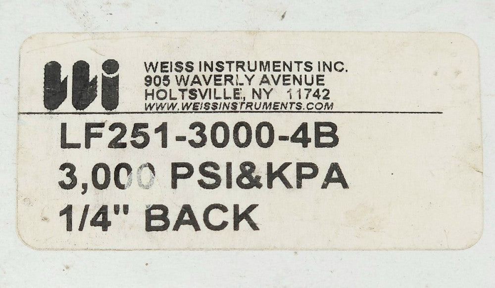 WEISS INSTRUMENTS LF251 3000 4B 3000 psi 20,000 KPA Gauge 1/4" NPT