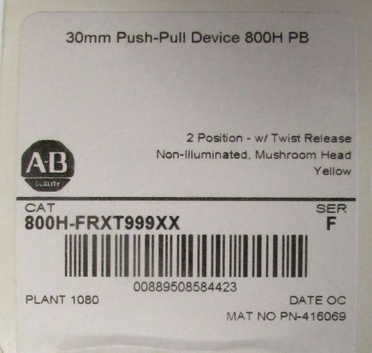 ALLEN BRADLEY 800H FRXT999XX Yellow Twist Release 2 Pos Push Pull Mushroom Head 