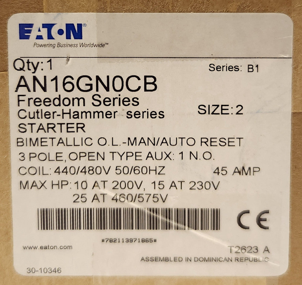SEALED EATON CUTLER HAMMER AN16GN0CB 480 VAC Size 2 AN16GN0 Starter