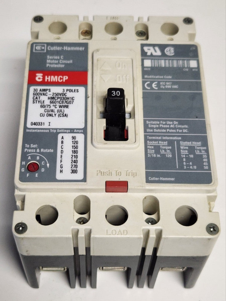 EATON CUTLER HAMMER HMCP030H1C 30 AMP Type HMCP Motor Circuit Protector