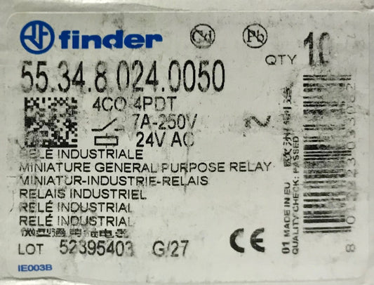 BOX OF 8 FINDER 55 34 8 024 0050 Minature Relay 24 VDC 4 CO 4 PDT 7 AMP 250 VAC
