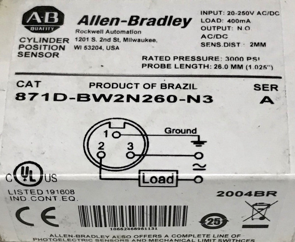 ALLEN BRADLEY 871D BW2N260 N3 Cylinder Position Sensor 20-250 VAC VDC Load 400mA