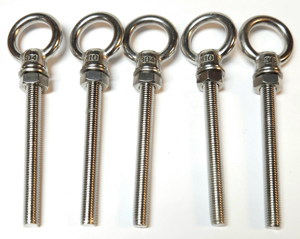LOT OF 5 Stainless Steel M10 304 Lifting and Tie Down Eye Bolt 4" Threaded Shaft