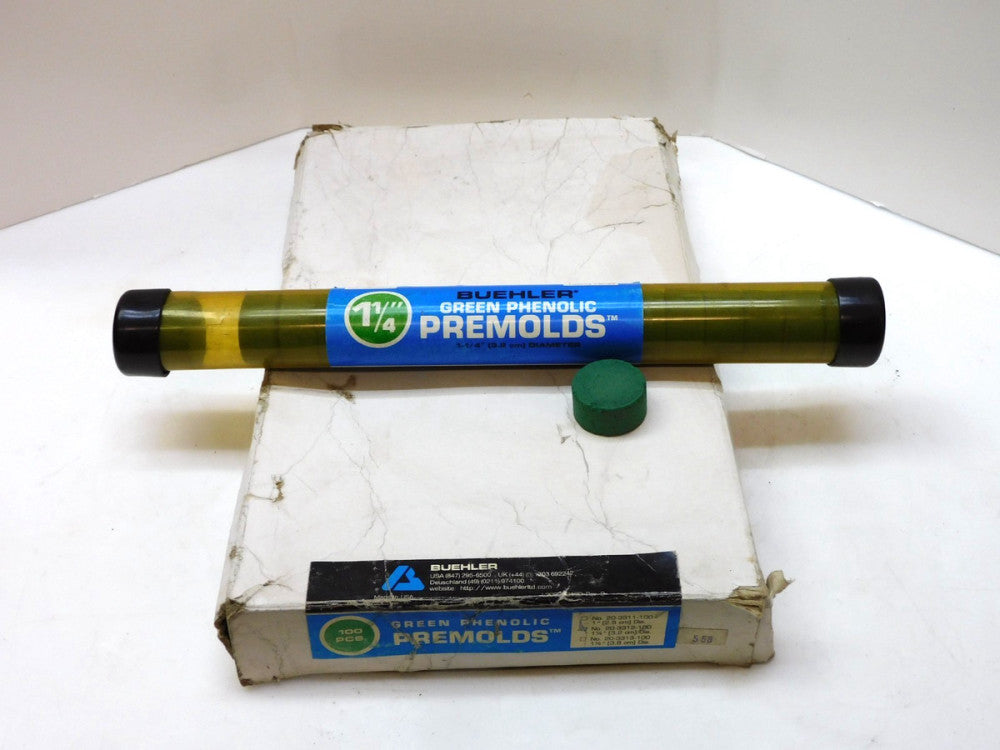 BUEHLER 1-1/4 GREEN PHENOLIC PREMOLDS MOLDING POWDER 20-3312 LOT OF 98