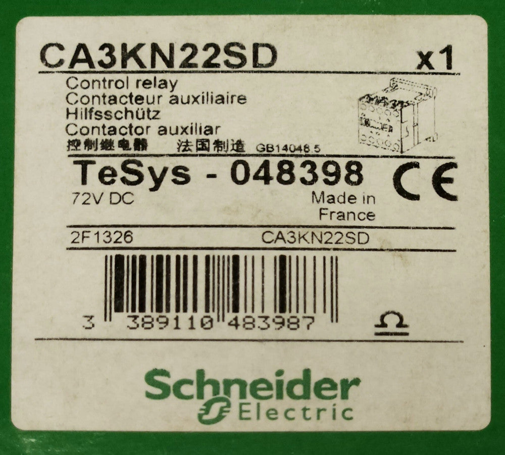 SCHNEIDER ELECTRIC CA3KN22SD 72 VDC Control Relay Tesys 048398 2F1326