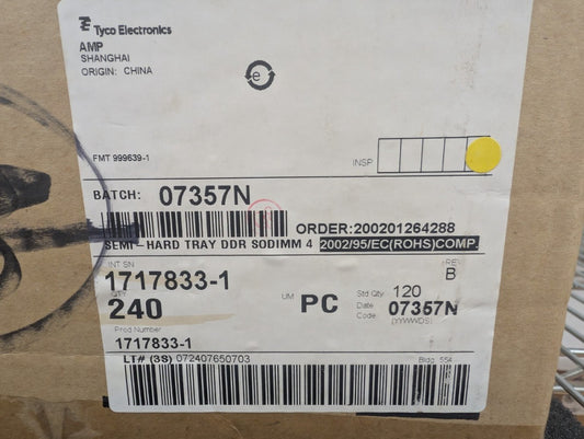 New, AMP/Tyco, 1717833-1, CONN SKT SODIMM 200POS R/A SMD